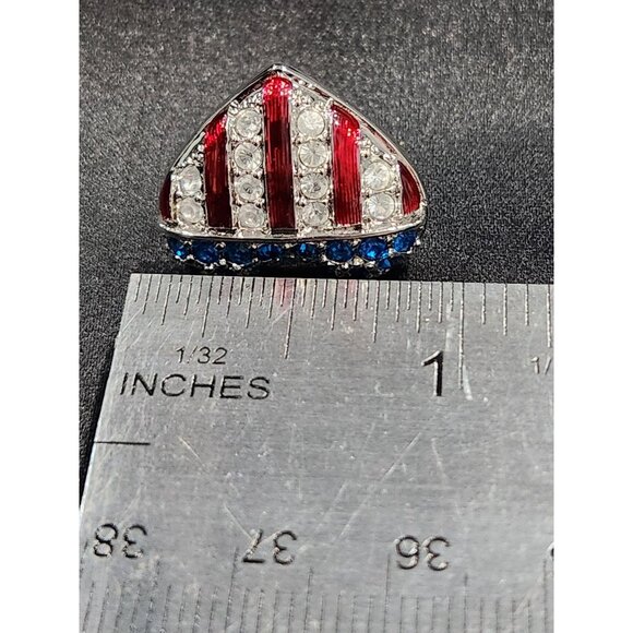 Swarovski Patriotic Crystal Heart Brooch Pin W/Red White & Blue Crystals - Picture 5 of 5